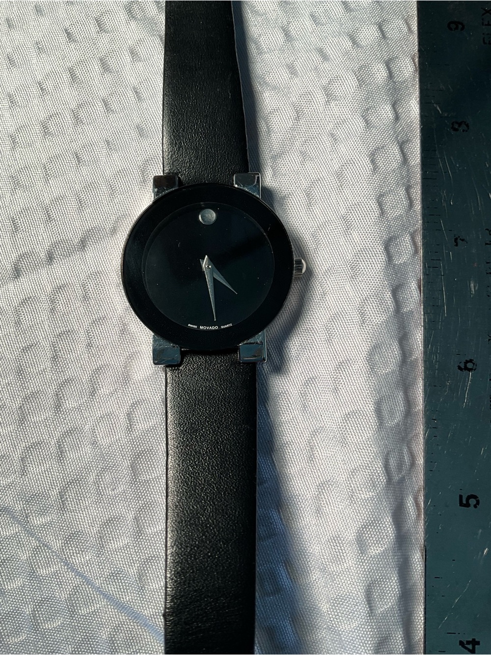 Movado Black Dial Watch with Black Leather Strap